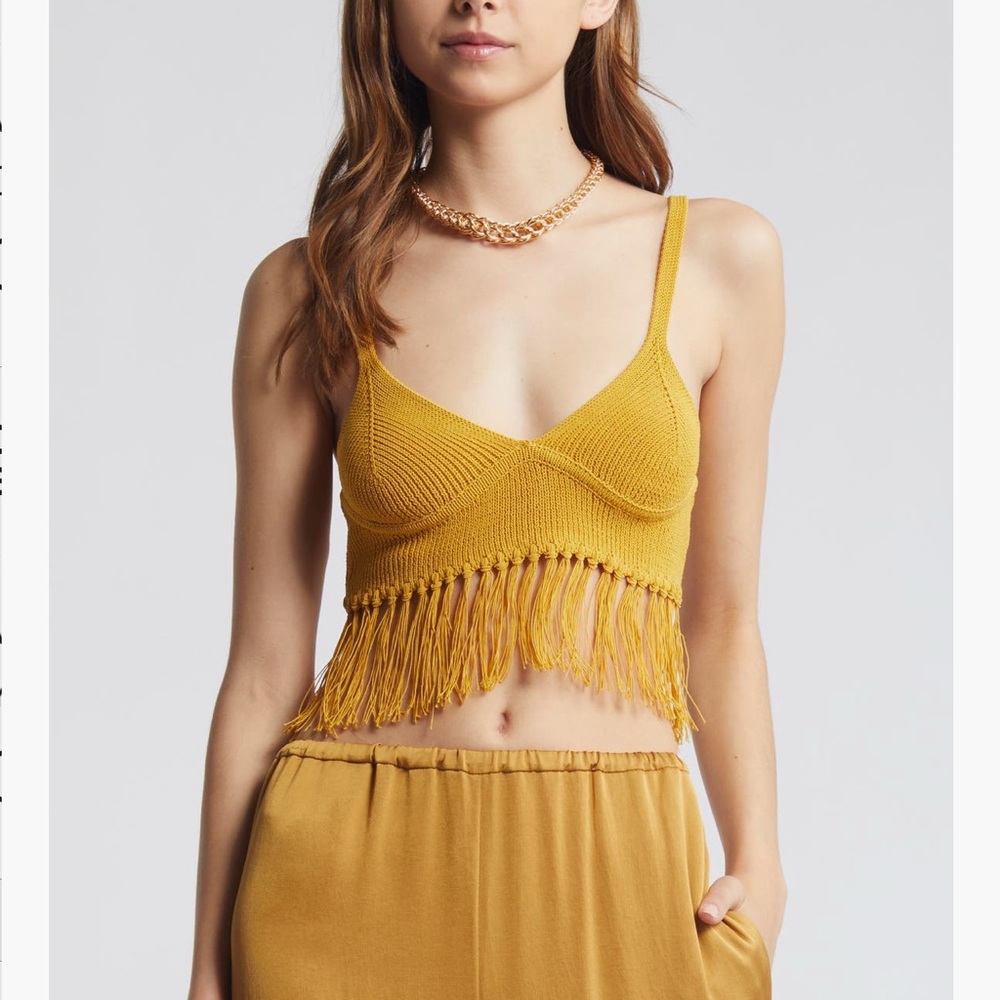 Stylish Mustard Fringe Crop Top
